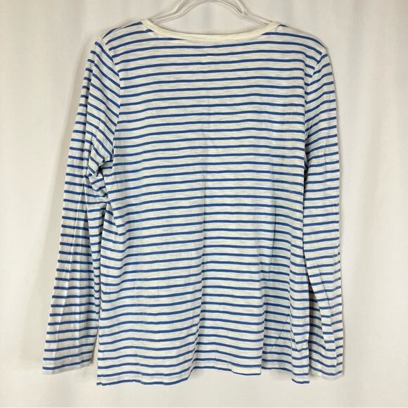 Talbots | Striped Blue/White Apple Pattern Cotton Modal Long Sleeve Top L - Picture 5 of 5